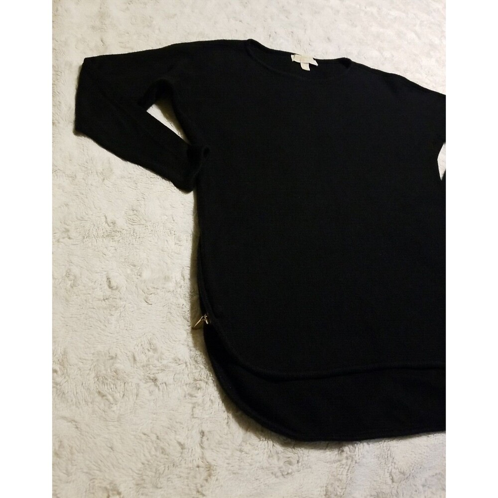 Michael Michael Kors Knit Sweater Womens Size Small Black Gold Zipper Pullover - Picture 13 of 15